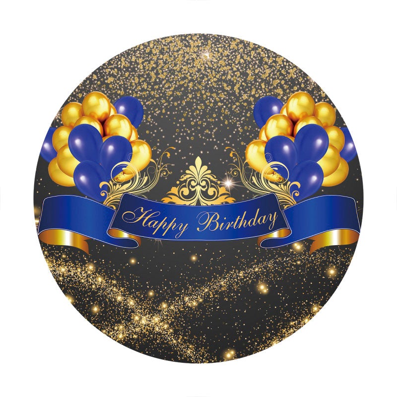 Aperturee - Blue And Gold Ballon Round Birthday Backdrop