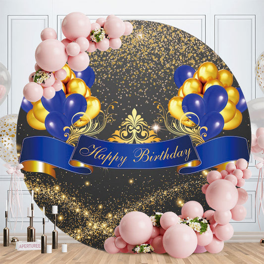 Aperturee - Blue And Gold Ballon Round Birthday Backdrop