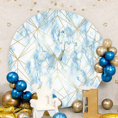 Aperturee - Blue And Gold Lines Round Birthday Backdrops