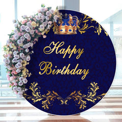 Aperturee - Blue And Golden Crown Happy Birthday Circle Backdrop