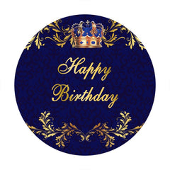 Aperturee - Blue And Golden Crown Happy Birthday Circle Backdrop