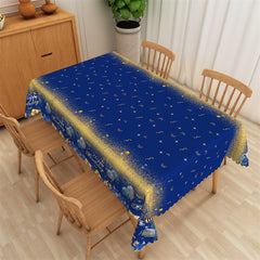 Aperturee - Blue And Golden Ribbons Balloons Birthday Tablecloth