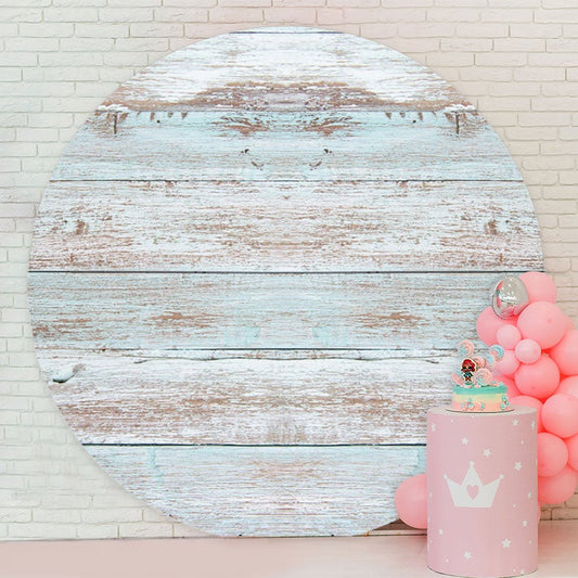Aperturee - Blue And Grey Round Wooden Birthday Backdrop
