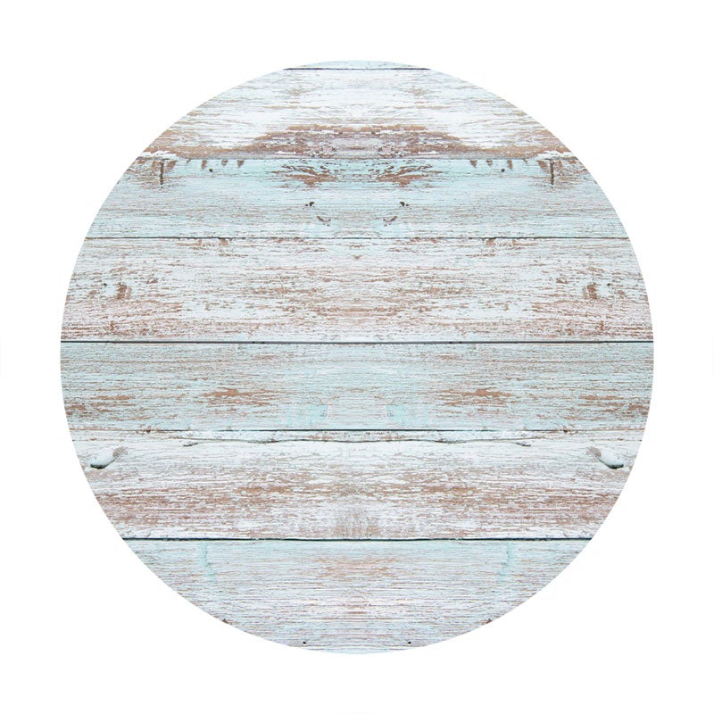 Aperturee - Blue And Grey Round Wooden Birthday Backdrop
