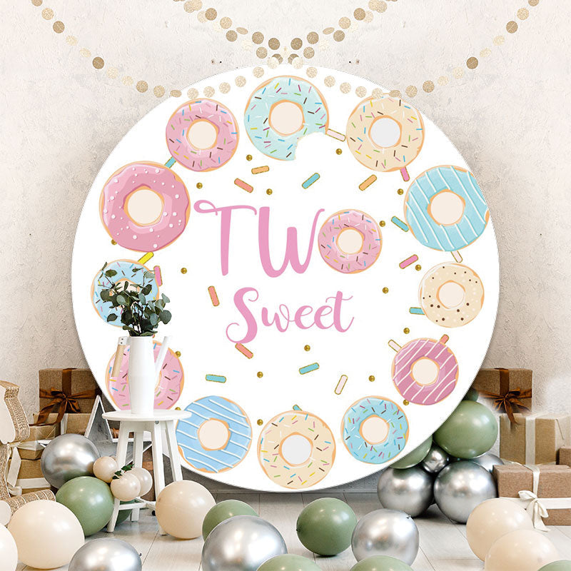 Aperturee - Blue And Pink Donut Round 2nd Birthday Backdrop