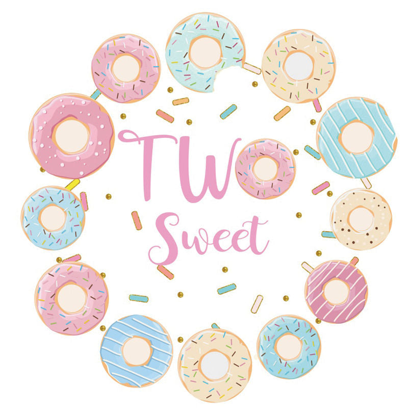 Aperturee - Blue And Pink Donut Round 2nd Birthday Backdrop