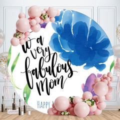 Aperturee - Blue And Purple Floral Round Happy Mothers Day Backdrop
