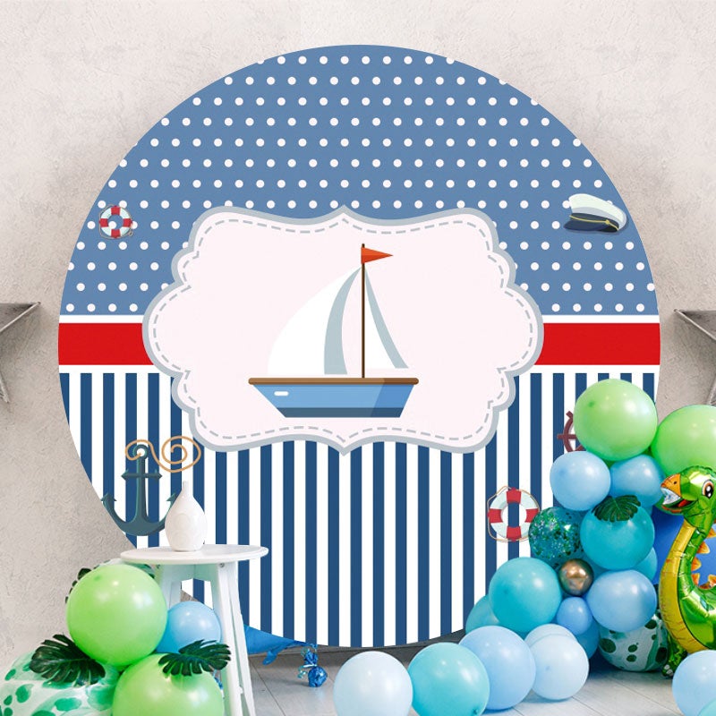 Aperturee - Blue And White Boat Round Baby Shower Backdrop