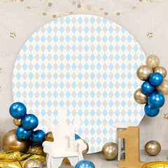 Aperturee - Blue And White Rhombus Round Birthday Backdrop