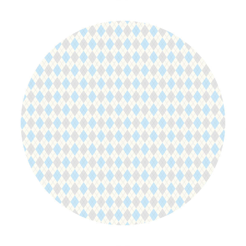 Aperturee - Blue And White Rhombus Round Birthday Backdrop