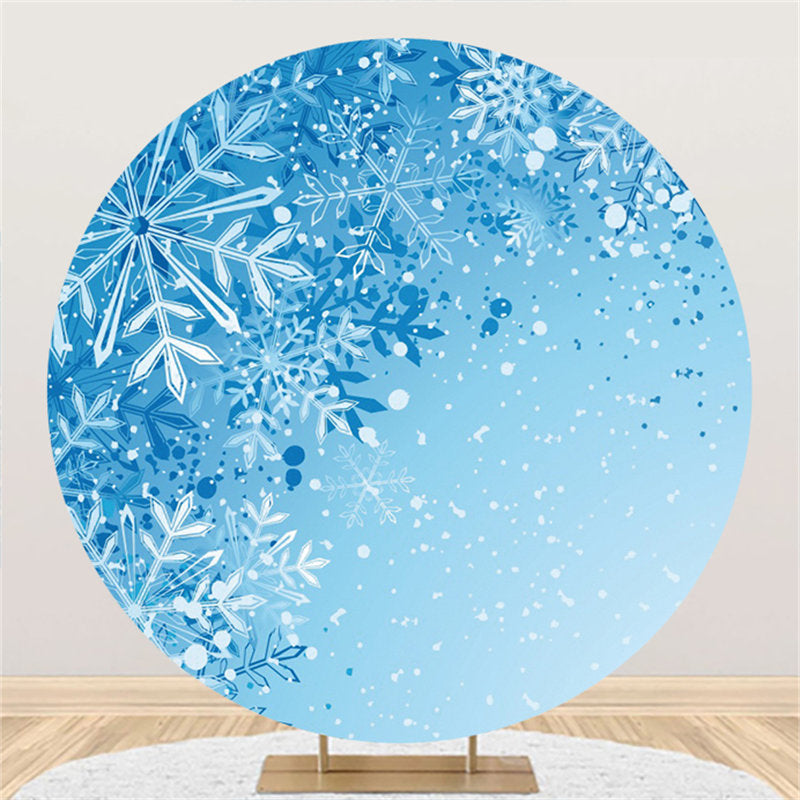 Aperturee Blue And White Snowflake Round Winter Birthday Backdrop