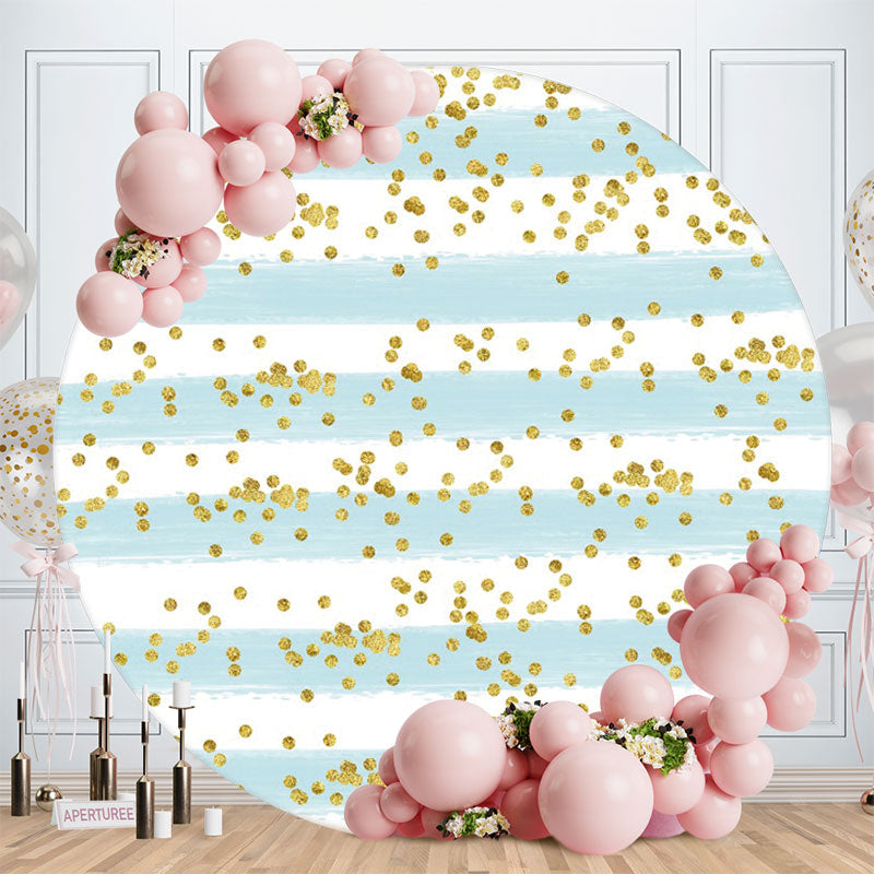 Aperturee - Blue And White Stripes Round Gold Spot Birthday Backdrop