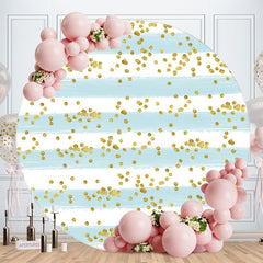 Aperturee - Blue And White Stripes Round Gold Spot Birthday Backdrop