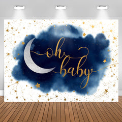 Aperturee - Blue And White With Glitter Stars Baby Shower Backdrop