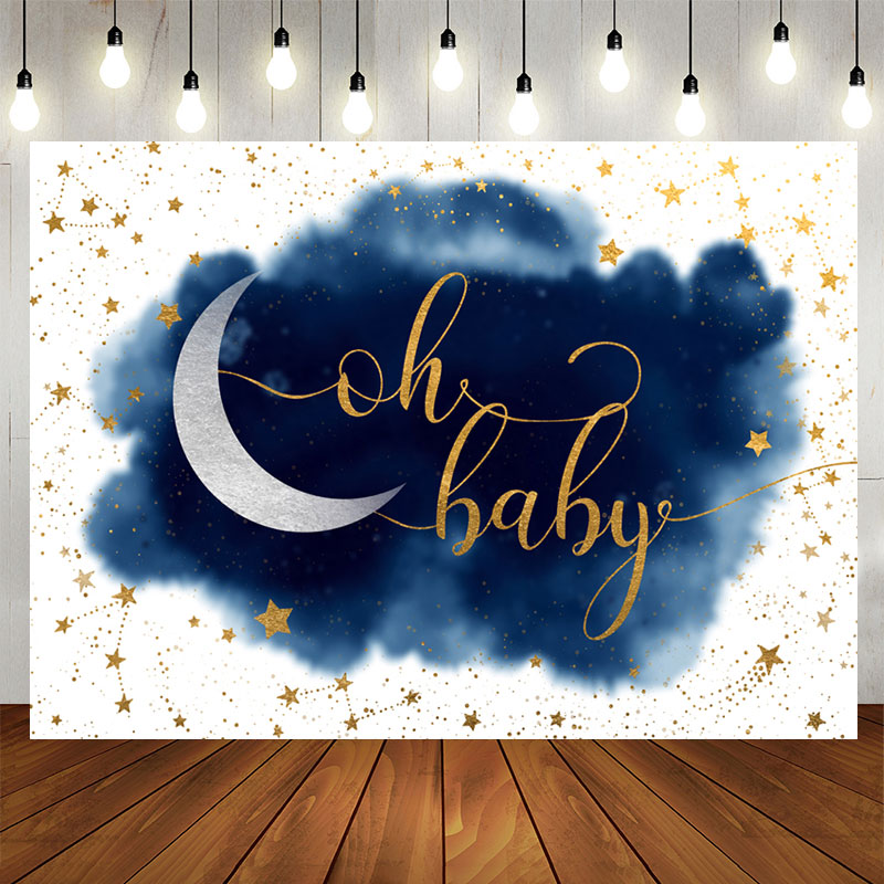 Aperturee - Blue And White With Glitter Stars Baby Shower Backdrop