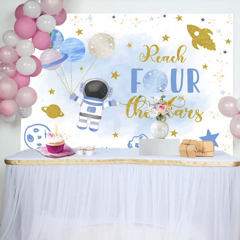 Aperturee - Blue Astronaut Stars Planet 4th Birthday Backdrop