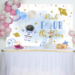 Aperturee - Blue Astronaut Stars Planet 4th Birthday Backdrop