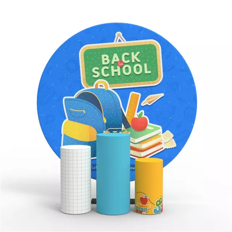 Aperturee Blue Bag Back To School Round Backdrop Kit For Kids
