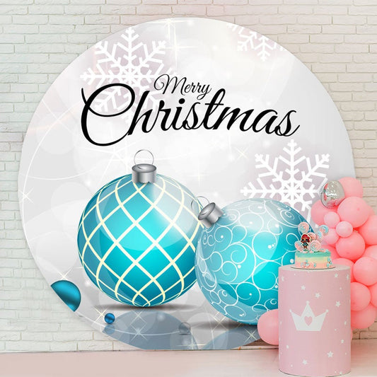 Aperturee - Blue Ball And Grey Bokeh Round Christmas Backdrop