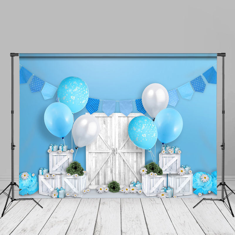 Aperturee - Blue Balloon Gift Box Birthday Photography Backdrop
