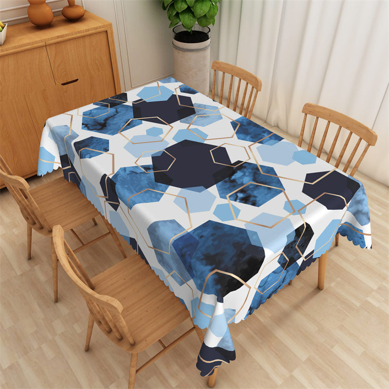 Aperturee - Blue Black Repeat Hexagons Rectangle Tablecloth