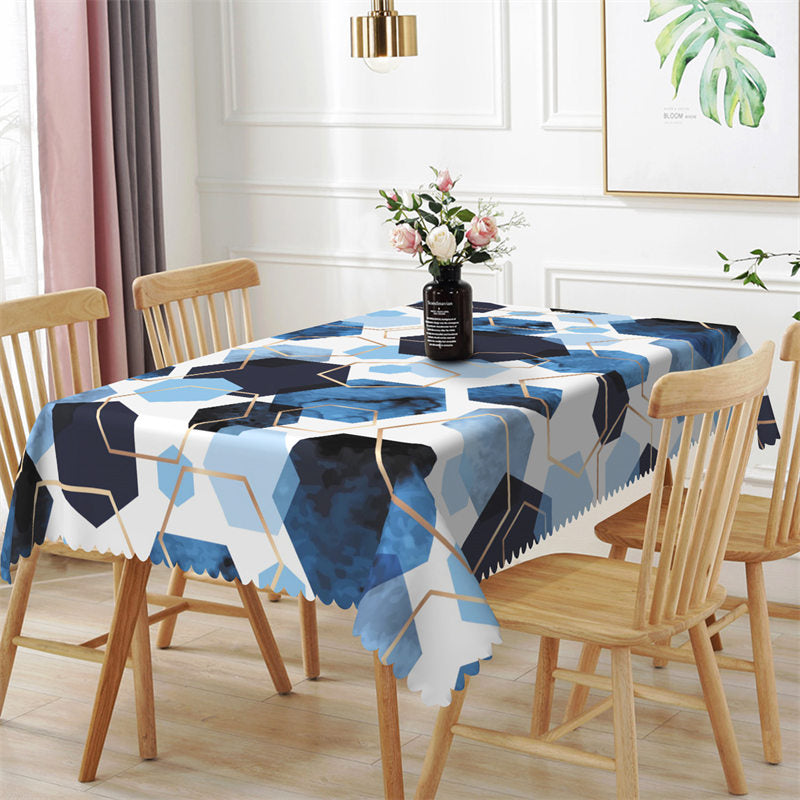 Aperturee - Blue Black Repeat Hexagons Rectangle Tablecloth