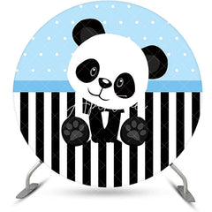 Aperturee - Blue Black White Panda Round Baby Shower Backdrop