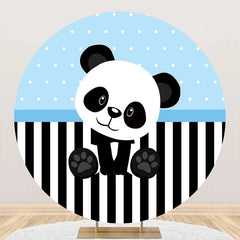 Aperturee - Blue Black White Panda Round Baby Shower Backdrop