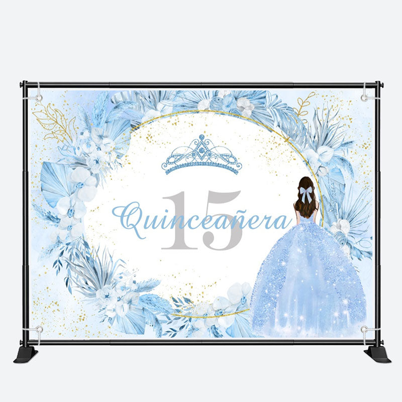Aperturee - Blue Boho Floral Quinceanera 15th Birthday Backdrop