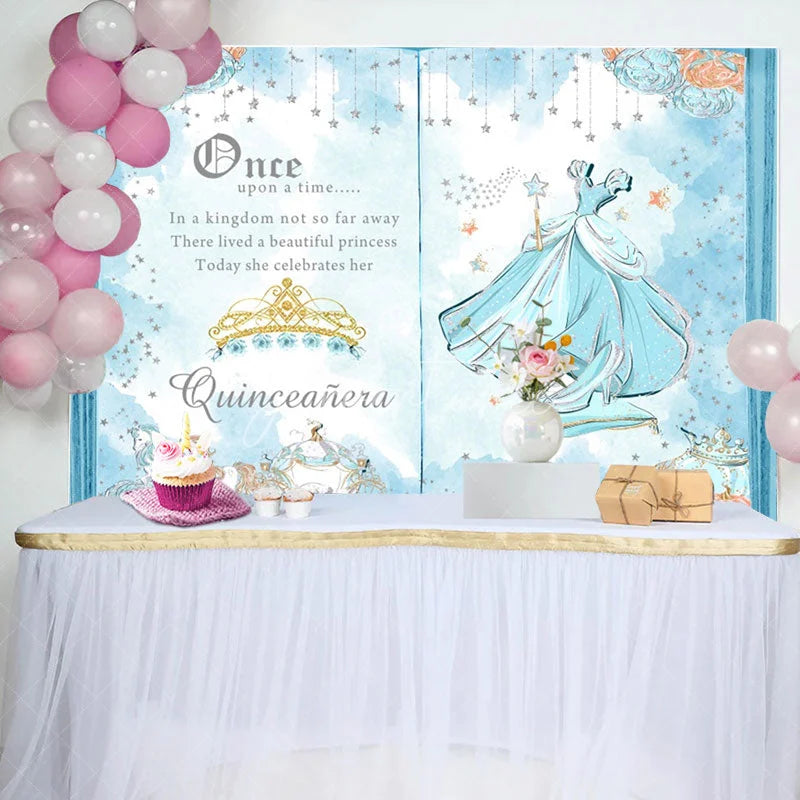 Aperturee - Blue Book Princess Floral Crown Birthday Backdrop