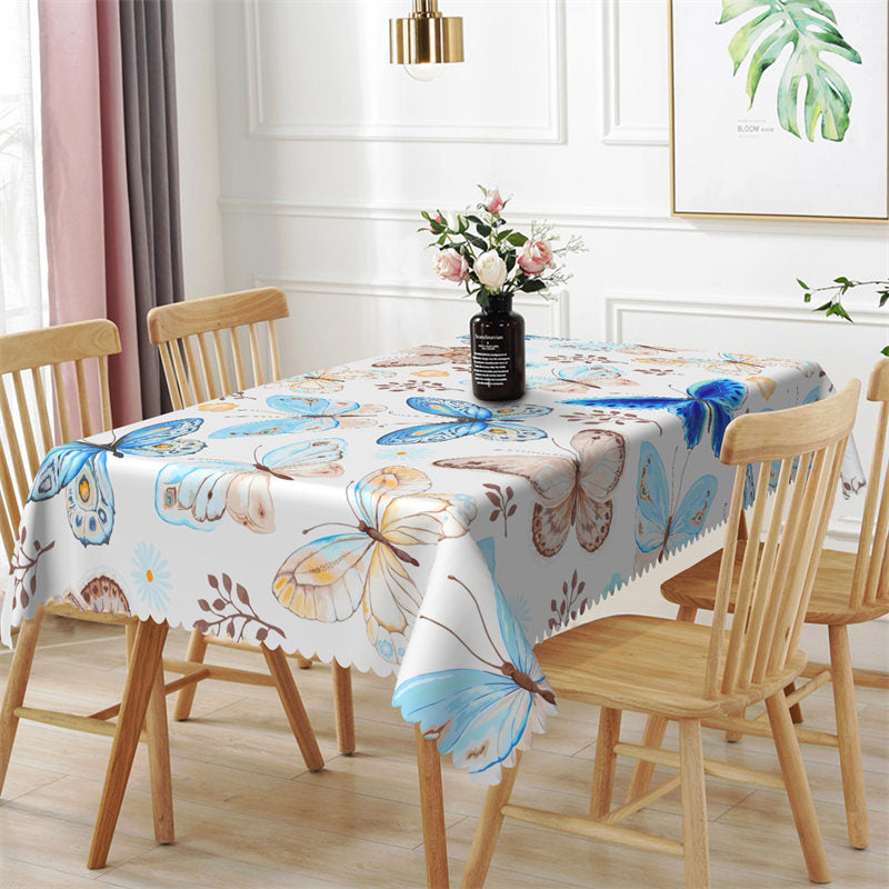Aperturee - Blue Butterfly Patterns Home Kitchen Tablecloth