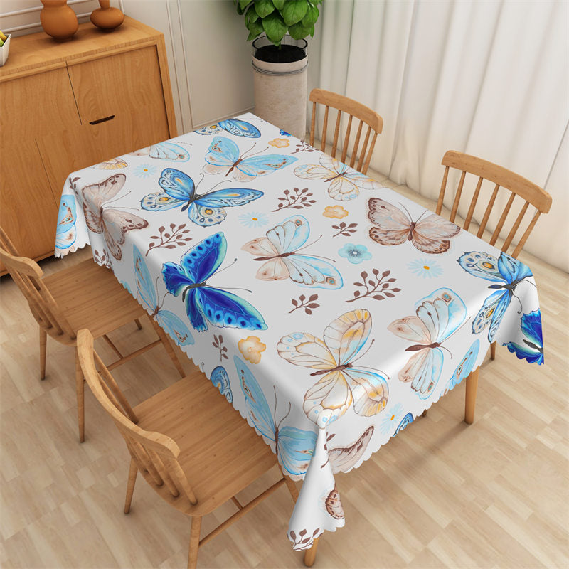 Aperturee - Blue Butterfly Patterns Home Kitchen Tablecloth