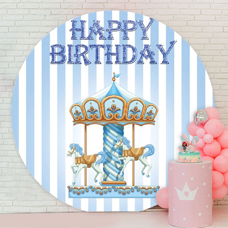Aperturee - Blue Carousel Round Happy Birthday Backdrop For Boy