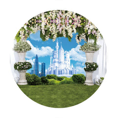 Aperturee - Blue Castle And Floral Round Wedding Backdrop