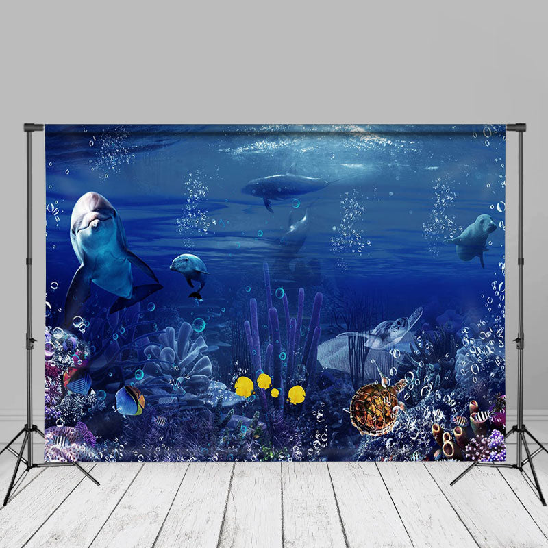 Aperturee - Blue Coral Forest Dolphin Ocean Summer Backdrop