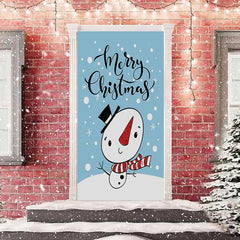 Aperturee - Blue Cute Snowman Snowy Merry Christmas Door Cover