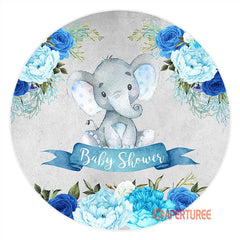 Aperturee - Blue Floral Elephant Boy Baby Shower Backdrop