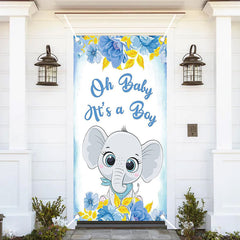 Aperturee - Blue Floral Elephant Boys Baby Shower Door Cover