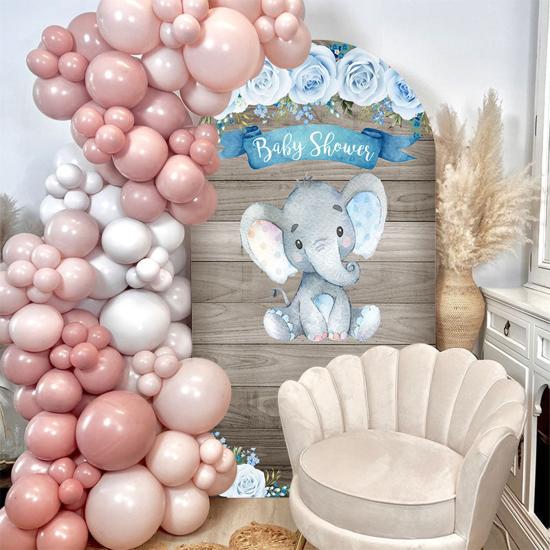 Aperturee - Blue Floral Elephant Wooden Baby Shower Arch Backdrop