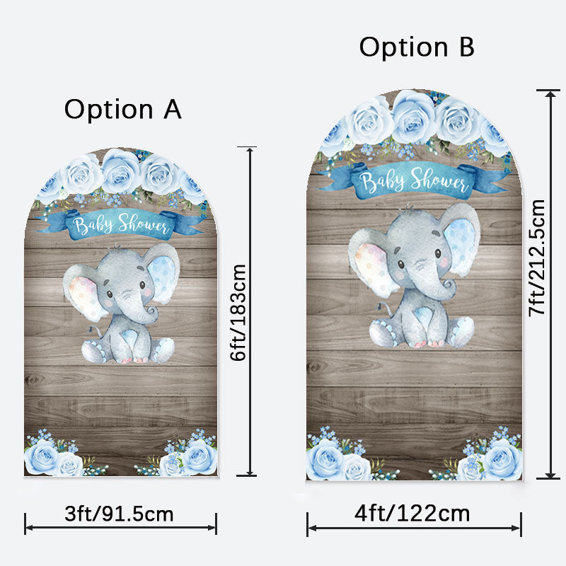 Aperturee - Blue Floral Elephant Wooden Baby Shower Arch Backdrop
