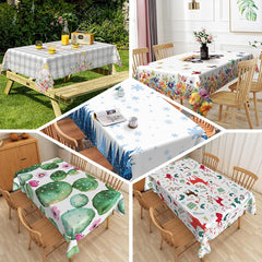 Aperturee - Blue Floral Green Leaves Spring Rectangle Tablecloth