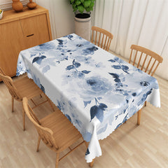 Aperturee - Blue Floral Ink Painting Modern Rectangle Tablecloth