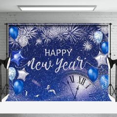 Aperturee - Blue Glitter Balloon Sparkle Happy New Year Backdrop
