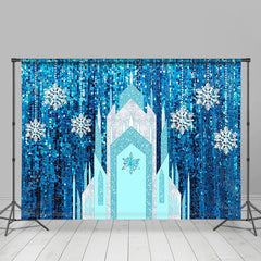 Aperturee - Blue Glitter Ice Castle Snowflake Winter Backdrop