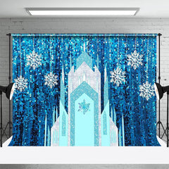 Aperturee - Blue Glitter Ice Castle Snowflake Winter Backdrop