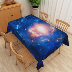 Aperturee - Blue Gold Dreamlike Galaxy Rectangle Tablecloth