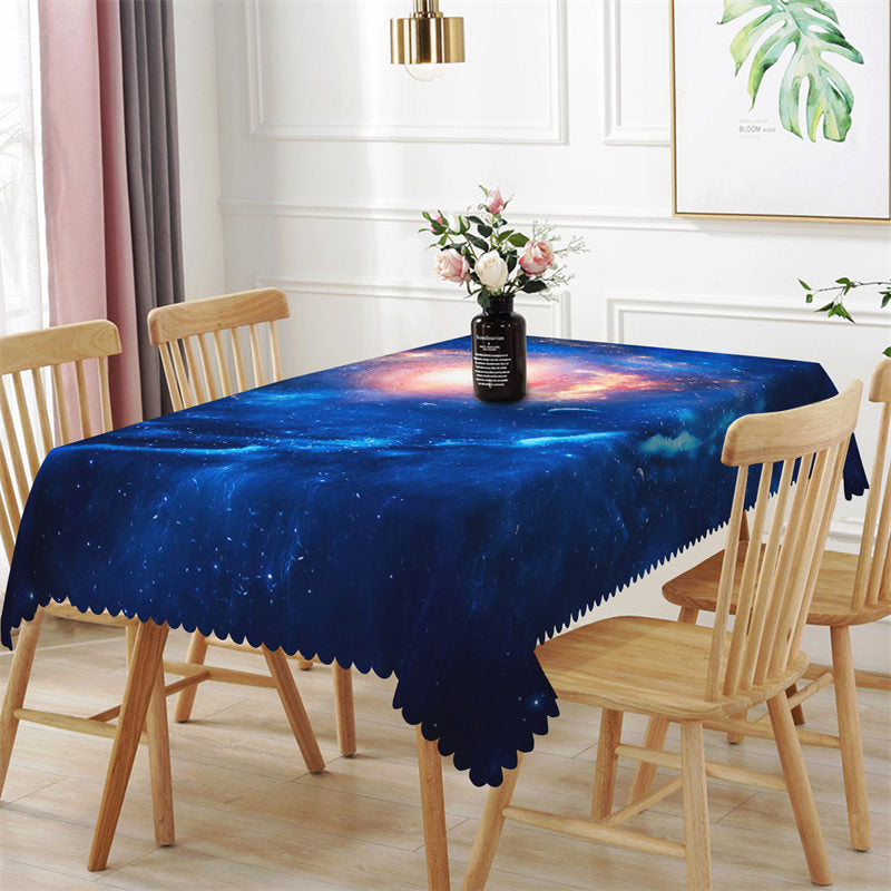 Aperturee - Blue Gold Dreamlike Galaxy Rectangle Tablecloth