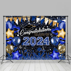 Aperturee - Blue Gold Glitter Balloons Congrats 2023 Grad Backdrop