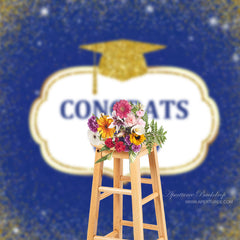 Aperturee - Blue Gold Glitter Congrats Grad Photoshoot Backdrop