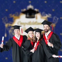 Aperturee - Blue Gold Hat Congrats Grad Photoshoot Backdrop
